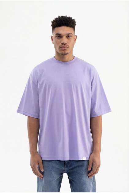 Erkek Basic Pamuklu Super Oversize Tişört Lila