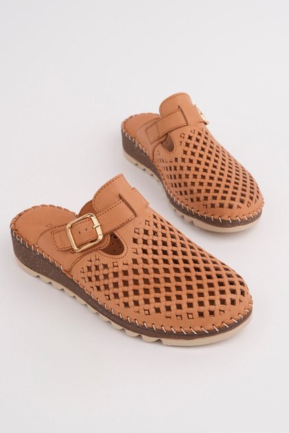 Genuine Leather Tan Women's Leather Slippers Dp85-0045