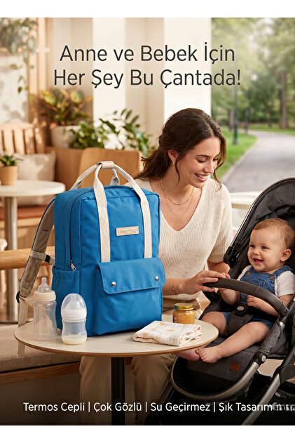Fisher Price Lacivert Çok Cepli Biberon Termoslu Fonksiyonel Anne