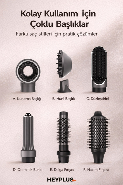Heyplus Saç Şekillendirici Set 7'si 1 Arada Airwrap iyonik Saç