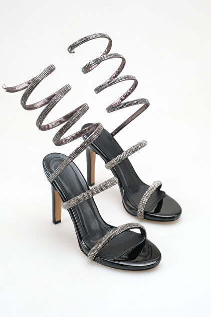 Rella Black Stone Thin Heeled Evening Dress Sandals, Ankle Wrapped, Evening Event, Stylish Women's Shoes- Trendyol Rella Black Stone Thin Heeled Evening Dress Sandals, Ankle Wrapped, Evening Event, Stylish Women's Shoes- Trendyol