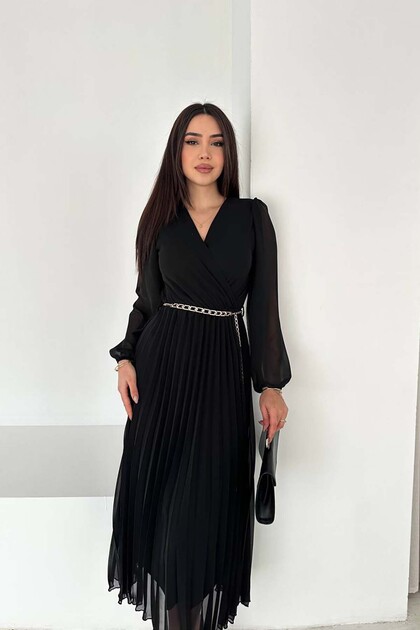 knee length dresses for ladies Dahlia Black Chiffon Midi Dress – Finery London
