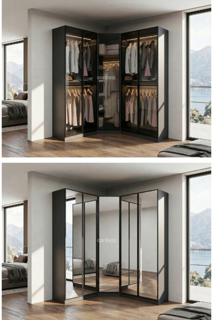 Esla modüllü köşe 5 cam kapaklı %100 MDF (KURULUM DAHİL)