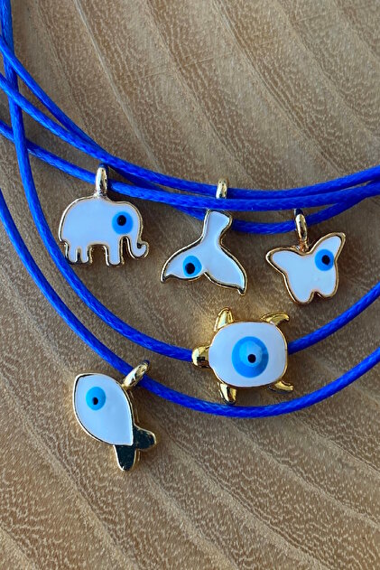 5-Piece White Evil Eye Bead Navy Blue Adjustable Rope Anklet