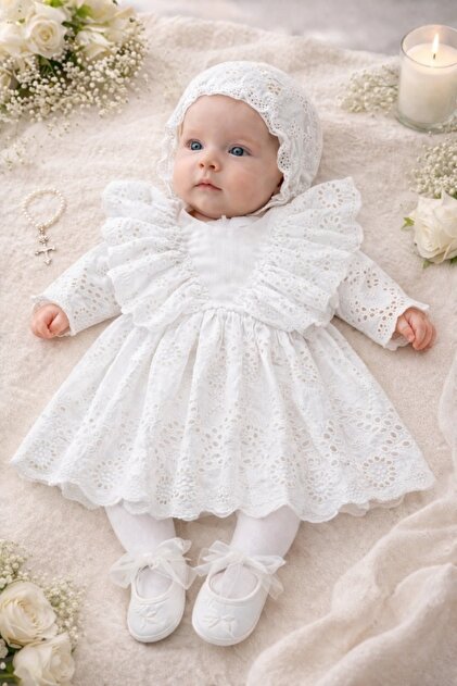 Pure Boutique Baby girl's baptism dress made of cotton, elegant set with bonnet and accessories- Trendyol Pure Boutique Baby girl's baptism dress made of cotton, elegant set with bonnet and accessories- Trendyol