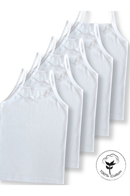 100% Cotton Girls' Thin Strap White Undershirt Set of 5 / Undershirt / Underwear