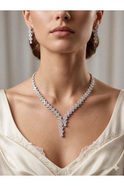 Novl Model Zirkon Taşlı Zarafet Takımı Gelin Düğün Nikah Takı Seti