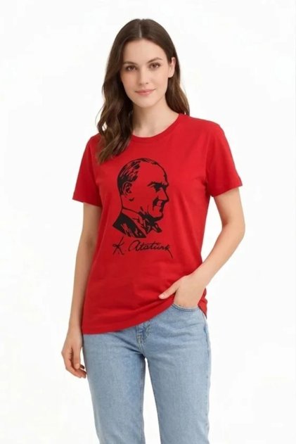 Ataturk Printed T-Shirt Short Sleeve Crew Neck T-Shirt - Red
