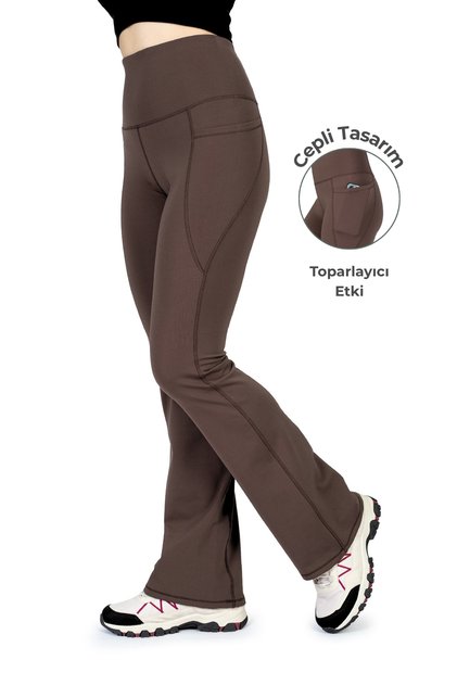 Nova Spanish Flared Coffee Pocket High Waist Gathering Soft Fabric Sports Leggings Pants