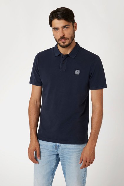 Erkek Lacivert Yıkamalı Polo Tişört