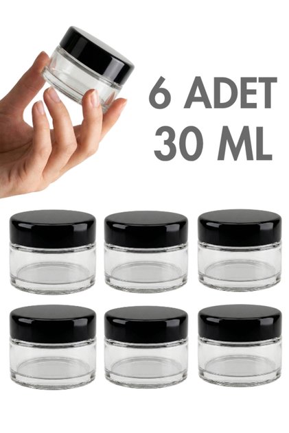 6Pcs Black Cap Glossy Clear Glass Lip Glowy Balm Cream Cosmetic Hand Care Travel Jar 30ml