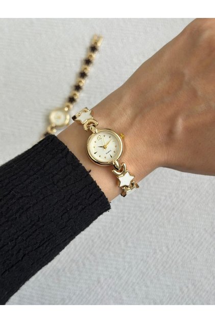 Starry Model Gold Beyaz Metal Kordon Vintage Seri Kadın Kol Saati