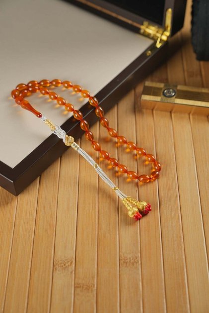 Kazaz Design Beyzi Model Orange Crimped Amber Prayer Beads