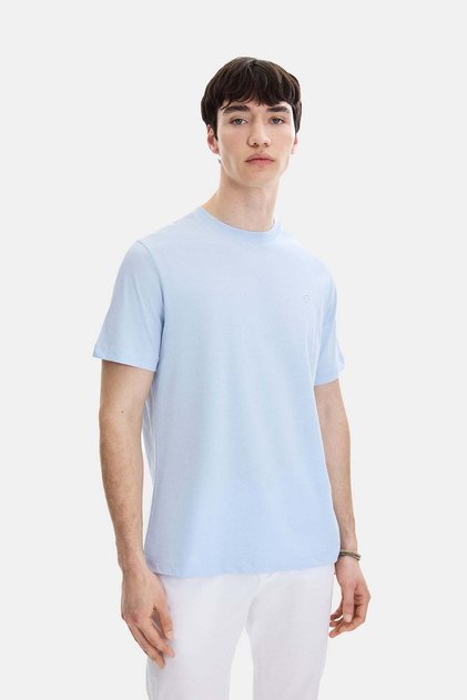 Blue Regular Fit Knitted Crew Neck T-Shirt