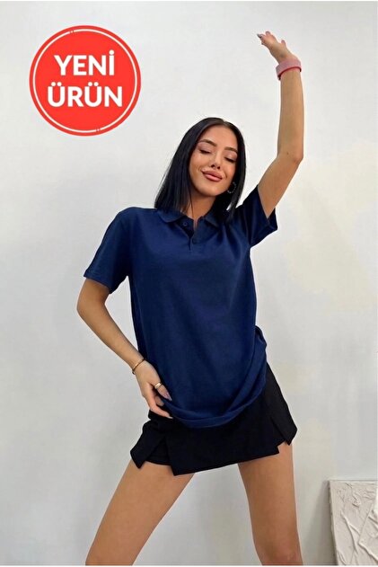 Lacivert Spor Polo Yaka Düğmeli Pamuklu Casual Kısa Kollu Regular Fit T-shirt Üniforma