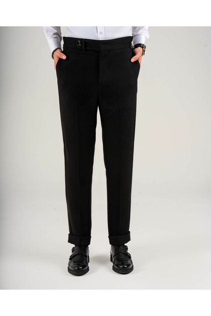 Slim Fit Bel Detailed Trousers Black T14821