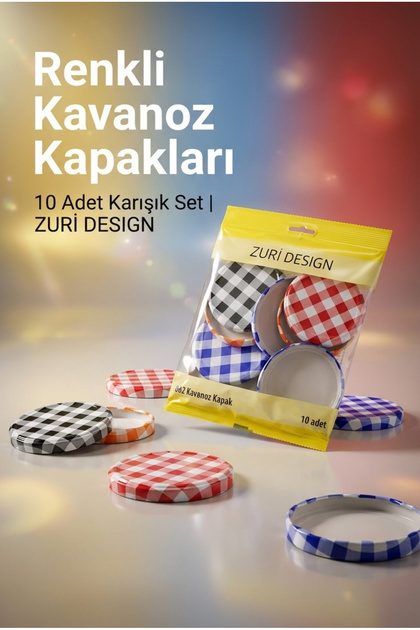 10 Pieces Colorful Jar Lids Set with Mixed Plaid Pattern Metal Covers