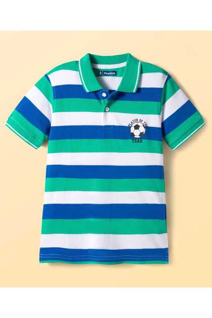 Knit Half Sleeves Polo T-Shirt with Stripes - Multicolor
