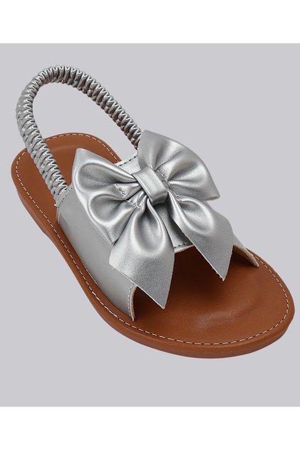 Big Bow Detailed Backstrap Closure Sandals - Silver