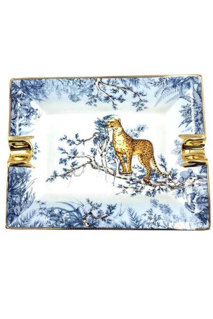Ceramic Cigar Ashtray for 2 Cigars Holder, Cheetah Pattern Tray Design Decoration Cigar Ashtray Set