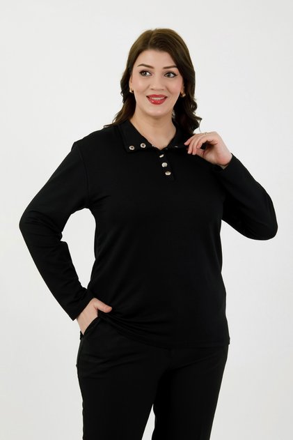 Women's Button Detail Lycra Knitted Plus Size Blouse