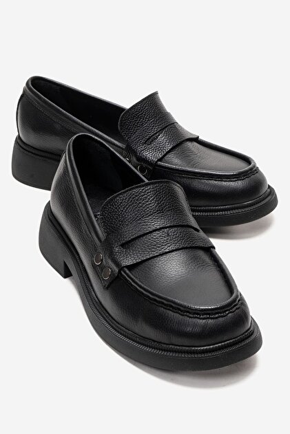 Alitzel Women's Genuine Leather Loafer Black