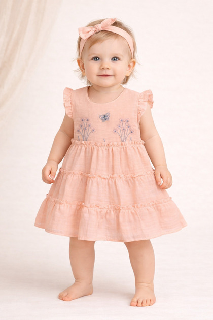 Baby Girl Dress with Ruffles and Embroidery, Stylish Cotton Summer Dress for Babies, Casual & Special Occasion