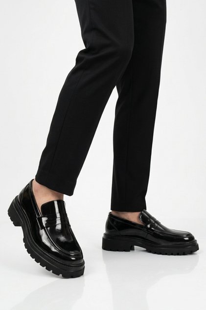 Black Patent Leather Genuine Leather Men's Casual Shoes 2238 m