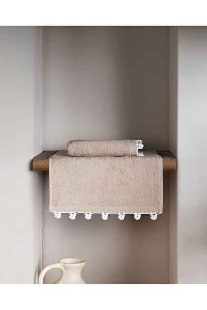 Ruth 2-Pack 100% Cotton Crochet Hand Towels - Beige - 30X40 cm