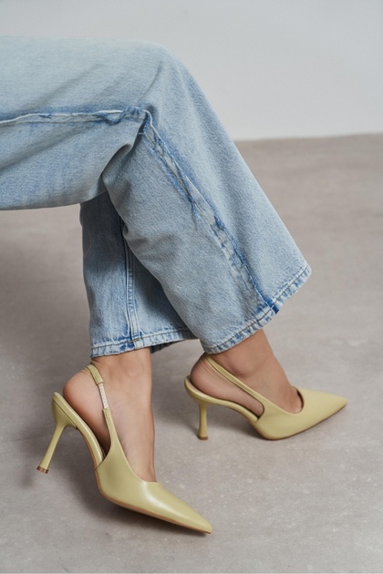 葉 aya NİŞANTAŞI SHOES Elara Açık Yeşil Mat Slingback V Vamp Hattı Sivri