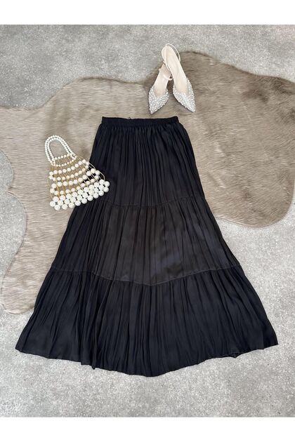 Vd Women's Lined Black 3 Layer Chiffon Skirt