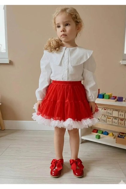 Girl's Red and White April 23Rd Compatible Carnival Tulle Skirt