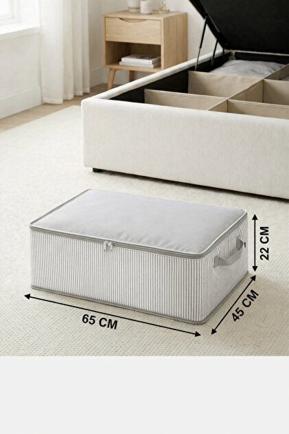 EVELLA HOME 3'lü Çizgili Baza Altı Hurcu 65x45x22 cm Yer