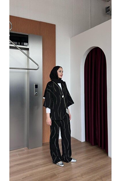 Women's Stone Detail Sports Jacket Top and Bottom Set