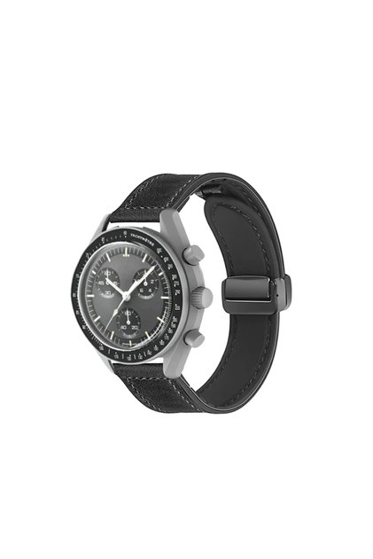 For MoonSwatch Black 20mm Silicone Leather Strap For X Swatch MoonSwatch Magnetic Buckle Bracelet