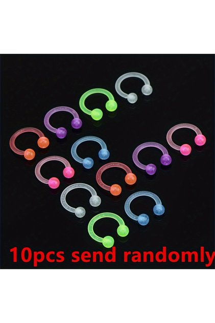 style 3 10pcs Stainless Steel C Type Septum Nose Lip Ear Piercing Ring Set Nostril Pirsing Nose Ring