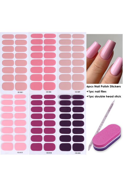 CS2.8.9.13.16.20 T08 6pcs Ombre Color Gel Nail Polish Sticker Pink Blue Gradient Design Simple Adhes