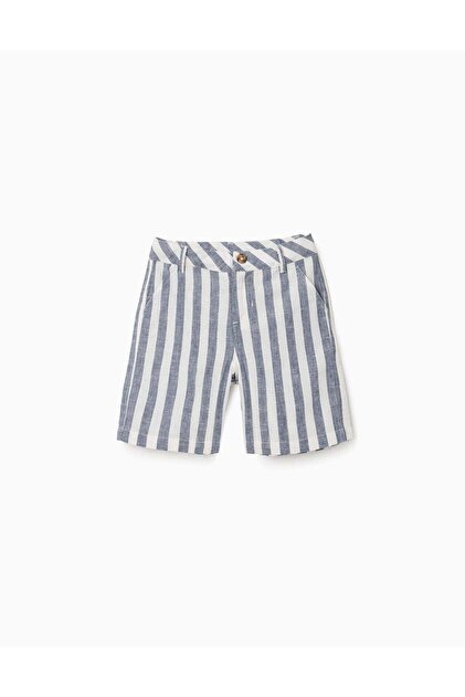 Striped Cotton And Linen Chino Shorts You&Me For Boys, White/Blue