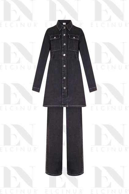 26353 Denim Jeans Tunic Trousers Set – Modern Hijab Set with Buttoned Pocket Detail