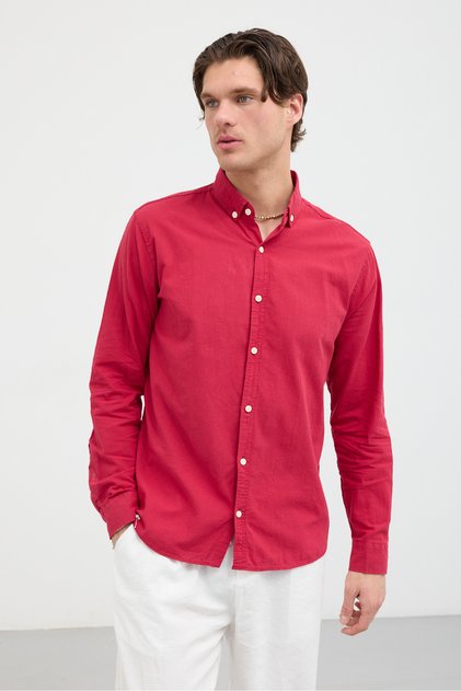 Men's Regular Fit 100% Cotton Shirt Collar Fresh Linen Long Sleeve Shirt