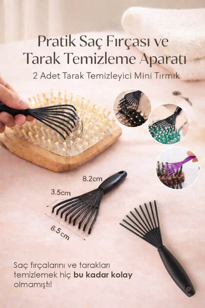 2’li Pratik Tarak ve Saç Fırçası Temizleme Aparatı 2’li Mini Tırmık Seti