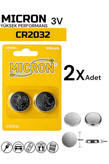 CR2032 Pil 3V Baskül, Araba Kumandası , Hafıza, Hesap Makinası, Tartı Pili Düğme Pil (2 Adet)