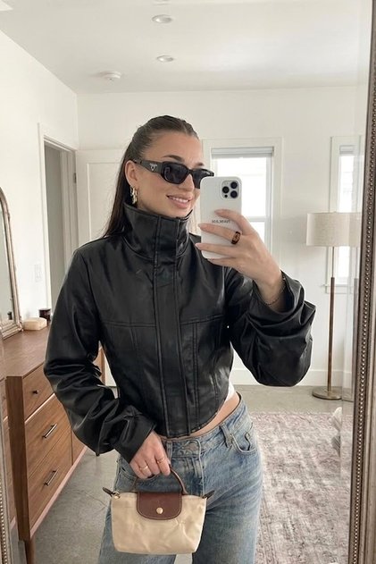 New Season Women's Biker Leather Jacket with Crop Corset Detail