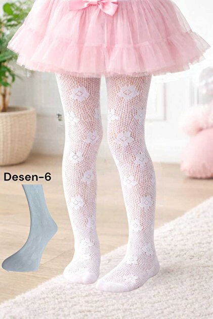 Girl's Mesh Knitted Patterned Pantyhose