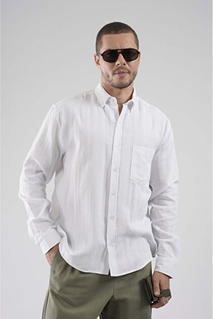Regular Fit Single Pocket Muslin Men's Shirt