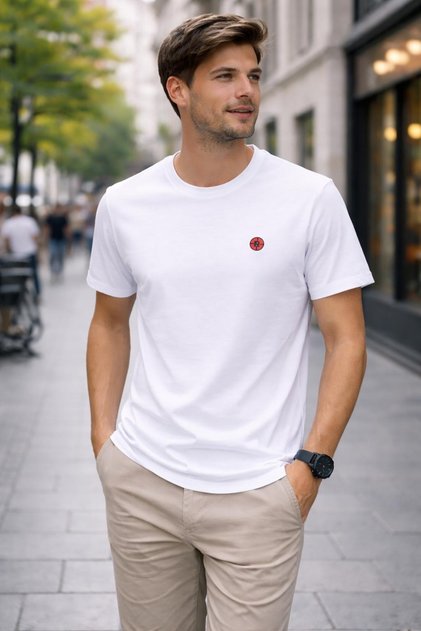Men's White Lycra Single Jersey Fabric Crew Neck Short Sleeve T-Shirt