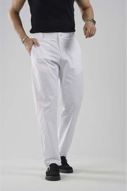 Elastic Waist Regular Fit Chino Lycra Men's Trousers