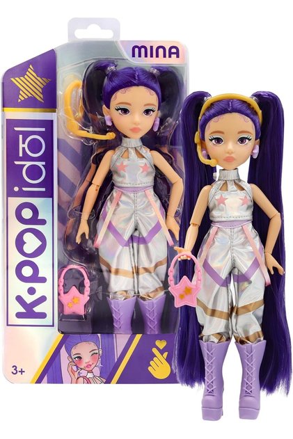 Păpușă idol K-pop Mina, păpușă de modă, stil Starlight K-pop, păr mov cu împletituri