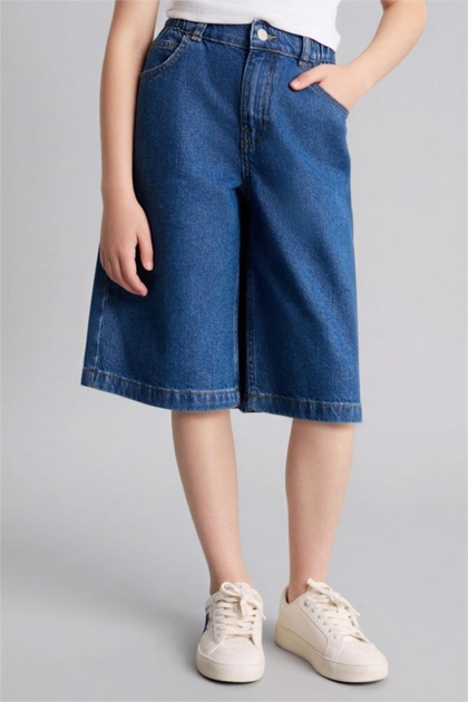 Defacto Girl's Denim&Canvas Shorts G6353A8/Nm28 Mid Blue - Trendyol