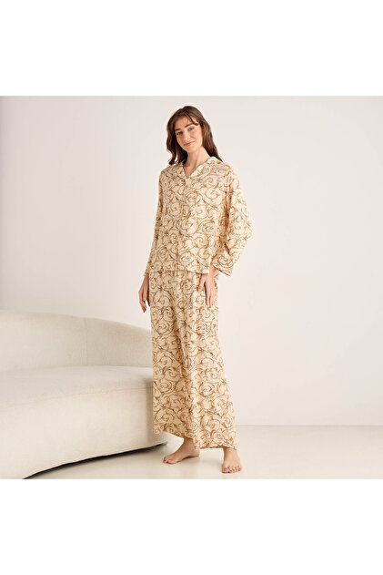 Pyjama Set Button-Down Shirt & Trousers Viscose